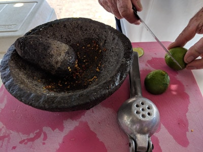 Molcajete to grind chile chiltepin and mix with lime