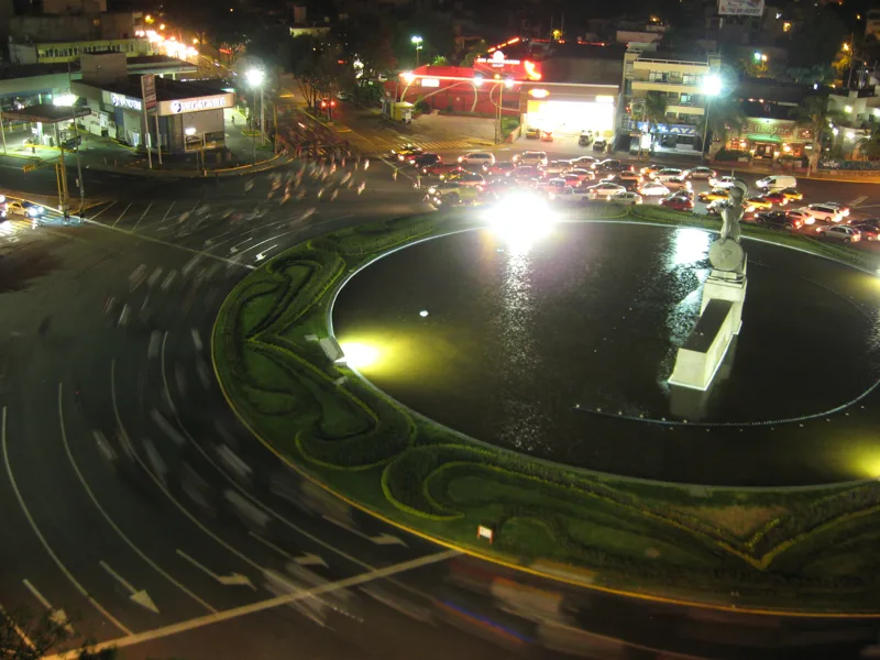 The Glorieta Minerva during a night time bicycle ride through Guadalajara